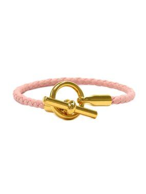 Hermes Bracelet Glenan Rose Sakura Gold Leather Metal Bangle